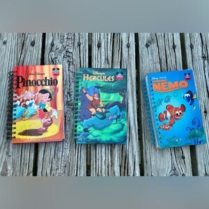 3 Handmade Repurposed Book Journals Walt Disney Pinocchio Hercules Finding Nemo